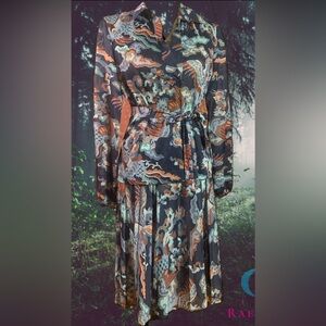 Vintage Multicolor Patterned Blouse & Skirt Set